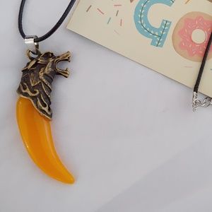 Medieval Wolf Orange Good Luck Necklace